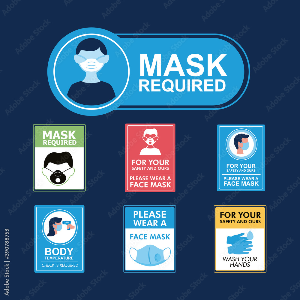 Obraz premium bundle of new normality stickers in blue background