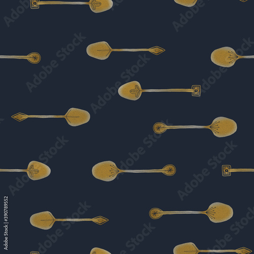 Seamless texture of spoons stamp style illustrations. Hand drawn sketch colorful painting on simple background. concept illustration of Set  lifestyle commodity.
