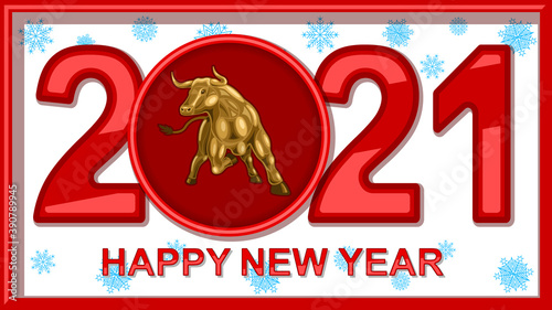 Metal gold bull  2021 Chinese new year according to the Eastern calendar. Vector illustration cartoon style.