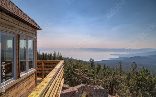 TRUCKEE, CALIFORNIA, UNITED STATES - Oct 08, 2020: Martis Peak Fire Lookout Panorama photo