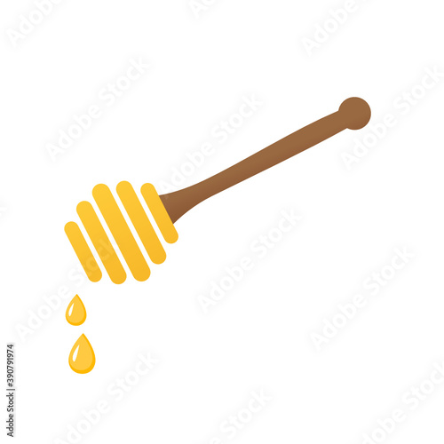 Honey dripping from a wooden dipper icon sign on white background vector illustration.