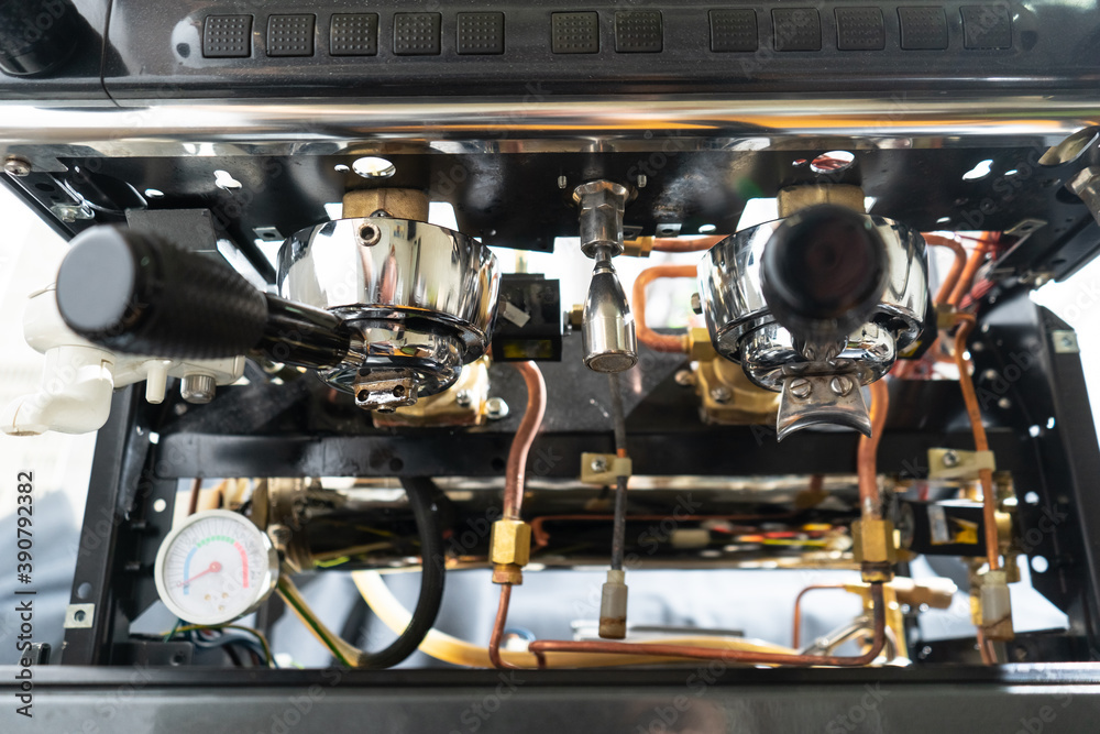 Fototapeta premium repair of the coffee machine photo. disassembled coffee machine