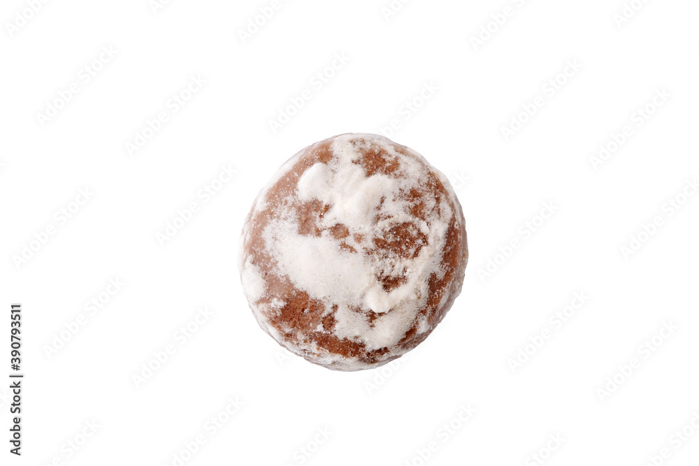 Traditional round gingerbread isolated on white. Closeup  - obrazy, fototapety, plakaty 