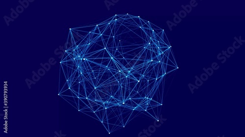 Futuristic dynamic sphere of multiple particles and lines. Network or connection. Abstract illustration in space style. Seamless loop. 3D rendering.
