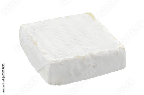 Camembert or brie cheese isolated on white background.