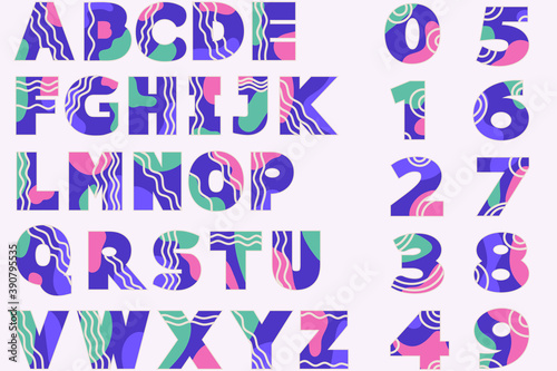 vector alphabet and numbers in retro style. bright style of letters and numbers for original design