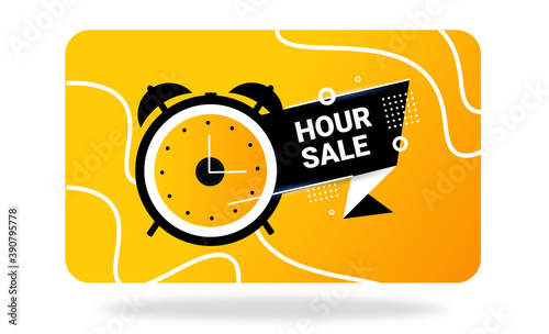 24 hour sale. Yellow, black banner. Vector illustration. Watch element sign as for your design. Watch element as for your design, for black Friday, time limit