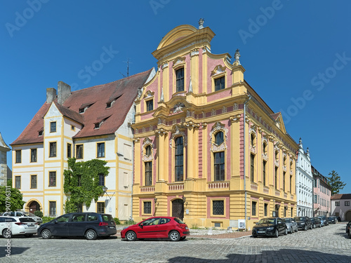 Neuburg an der Donau, Germany. The building of Provinzialbibliothek (Provincial library), former Congregational Hall of the Catholic Brotherhood of Our Lady. It was built in 1731-1732.