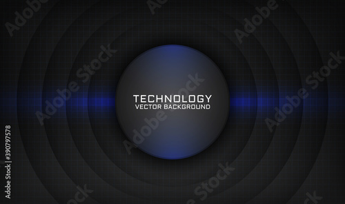 Abstract 3D black techno background overlap layers on dark space with blue light effect decoration. Modern graphic design template elements for poster, flyer, card, cover, brochure, or landing page