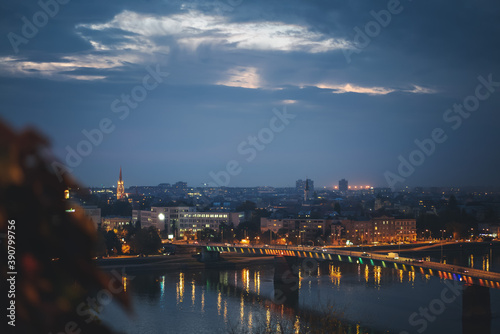 Beautiful city night landscape, view of the Danube city of Novi Sad