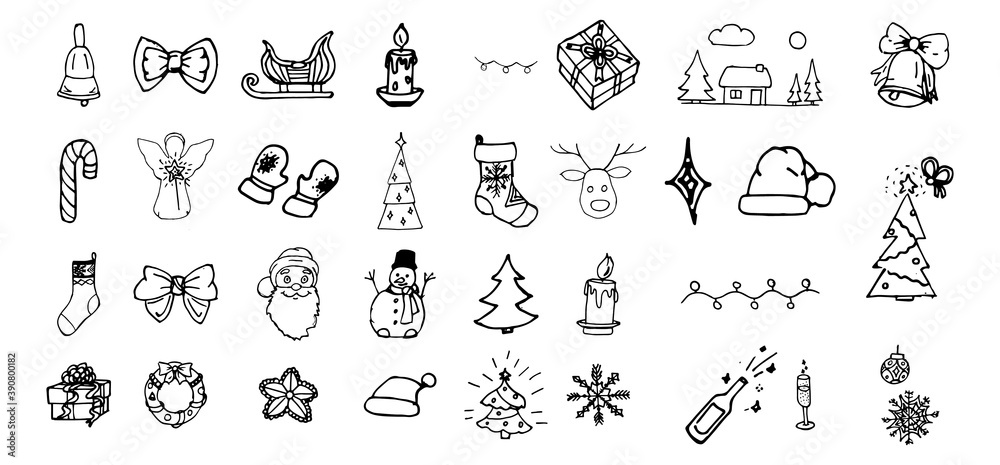 Winter doodle set Collection of hand drawn sketches templates of people in  cold season building snowman and snowballs or skiing or decorating  christmas tree Celebration of New Year illustration 23817087 Vector Art
