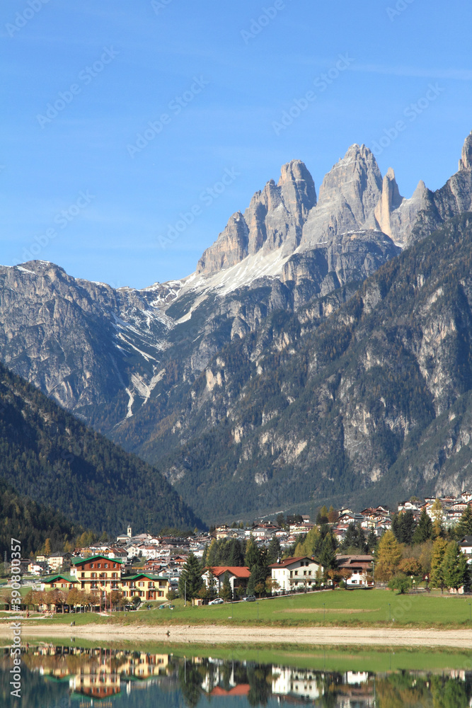 alpine town of Auronzo di Cadore and Dolomites, Italy