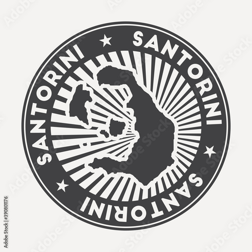 Santorini round logo. Vintage travel badge with the circular name and map of island, vector illustration. Can be used as insignia, logotype, label, sticker or badge of the Santorini.