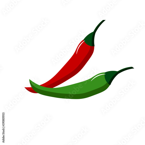 Hot red and green peppers vector illustration isolated on white background. Chilli. Healthly food. For cafes, restaurants and menus, logos and icons, farms and markets.