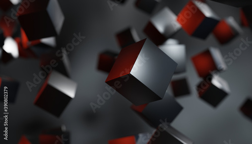 Fototapeta Naklejka Na Ścianę i Meble -  Abstract metal cubic particles background. 3d rendering - illustration.