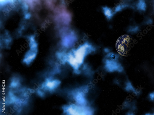 3D space background with abstract planets and nebula photo