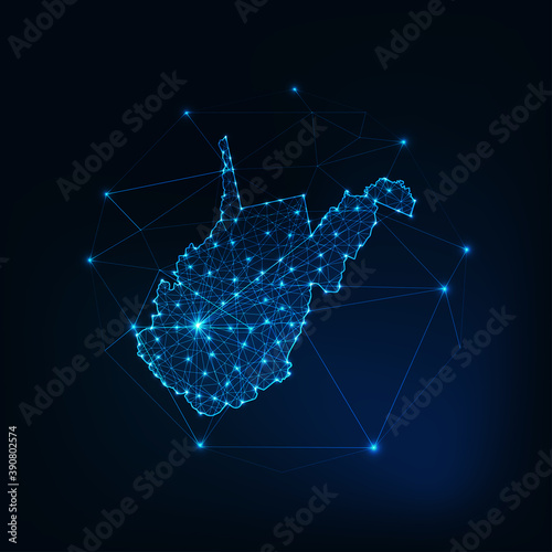 West Virginia state USA glowing map made of stars lines dots triangles, low polygonal shapes.