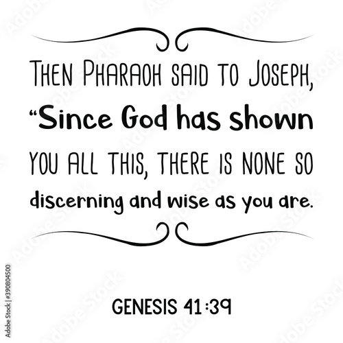 Then Pharaoh said to Joseph, “Since God has shown you all this, there is none so discerning and wise as you are. Bible verse quote photo