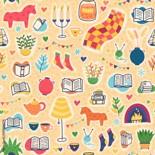 hand drawn cozy pattern with lovely things