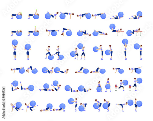 Girl exercises with a fitness ball. Full Body Workout.Exercises with sports equipment.
