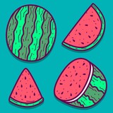 kawaii doodle watermelon cartoon designs  for coloring, backgrounds, stickers, logos, icons and more
