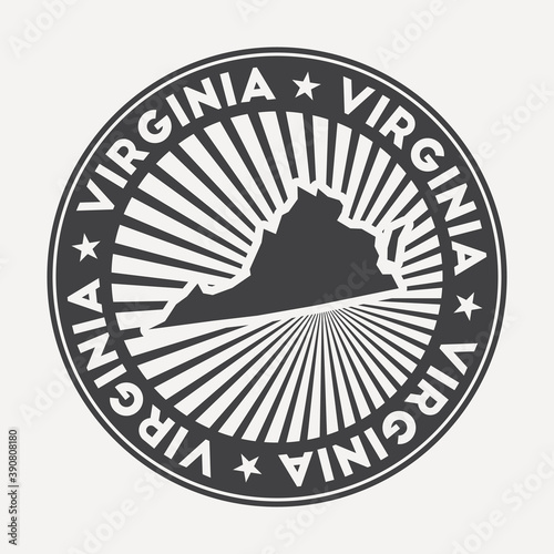 Virginia round logo. Vintage travel badge with the circular name and map of US state, vector illustration. Can be used as insignia, logotype, label, sticker or badge of Virginia.