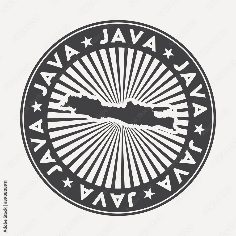 Fototapeta Java round logo. Vintage travel badge with the circular name and map of island, vector illustration. Can be used as insignia, logotype, label, sticker or badge of the Java.