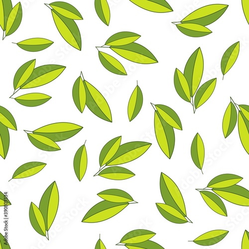Green leaves seamless pattern. Vector background. Design for fabric, scrapbooking, packaging paper, wallpaper, wrap