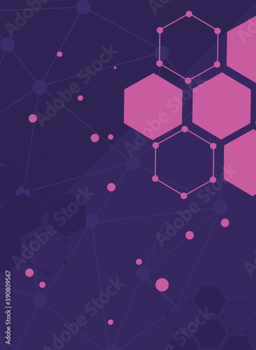 futuristic background purple and pink with molecules technology and polygonal shapes