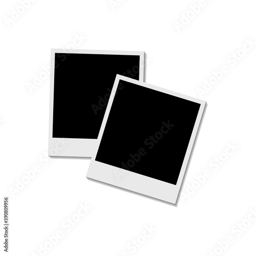 Photo frame on white background with shadow effect. Template, blank.