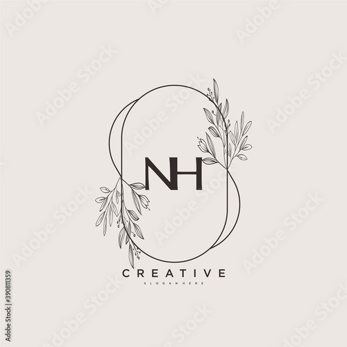 NH Beauty vector initial logo art, handwriting logo of initial signature, wedding, fashion, jewerly, boutique, floral and botanical with creative template for any company or business. photo