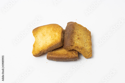 Sweet rusks bread toast biscuits isolated on white background