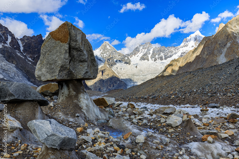 View to Masherbrum mountain - the highest summit is not visible - in the Karakorum mountains, Pakistan