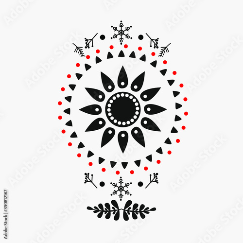 Festive christmas round ornamental illustration of an christmas sun with winter hand drawn set