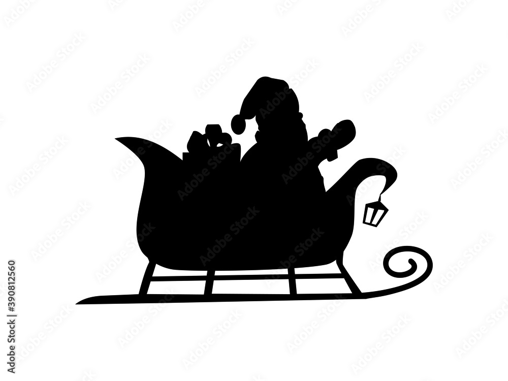 Vector illustrations of silhouette of Santa Claus flying on sleigh ...