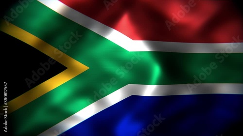 Realistic dark looping 3D animation of the national flag of South Africa rendered in UHD