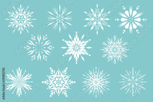  Lattice curves vector template, geometric graphic design. Set of snowflakes. The basis for the design of a postcard, a banner for the New Year