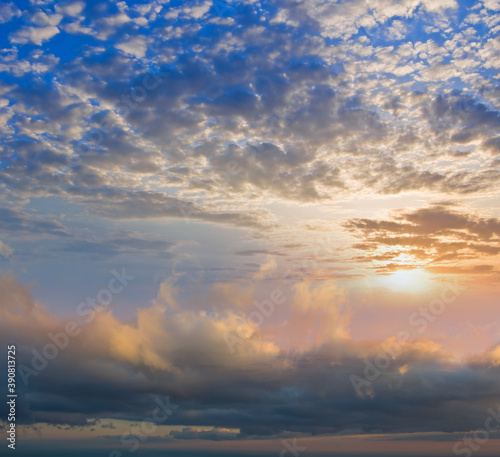 dramatic sunset over a dense cloudy sky