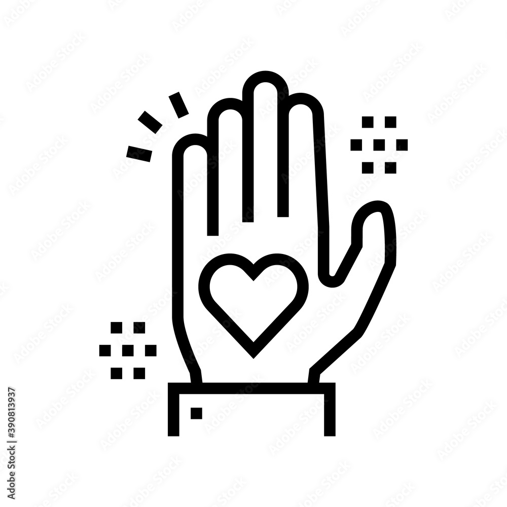 Fototapeta premium heart on palm line icon vector. heart on palm sign. isolated contour symbol black illustration