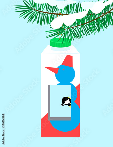 Great tit in the feeder. Winter crafts. Bird feeder with your own hands. Vector illustration.