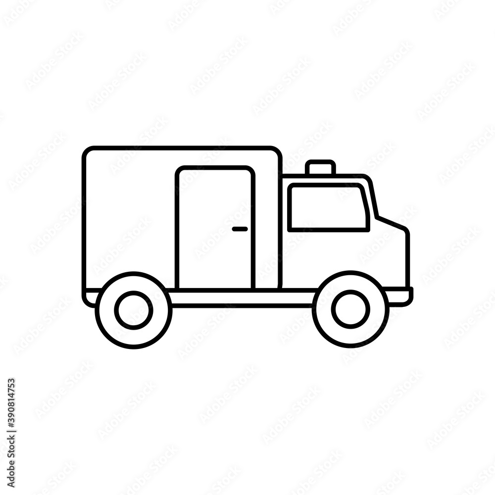 cartoon ambulance icon, line style