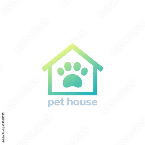 pet house logo, paw and home vector icon