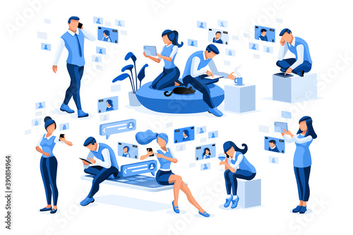 Conversations, girl message to boy friend using phone. Friends on smartphones female conversation message to a young boy. Female and male characters, cartoon collection flat vector illustration.