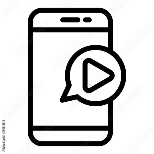 Phone video play icon. Outline phone video play vector icon for web design isolated on white background