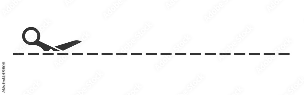 Fototapeta premium Scissors black icon with cut lines set. Vector illustration