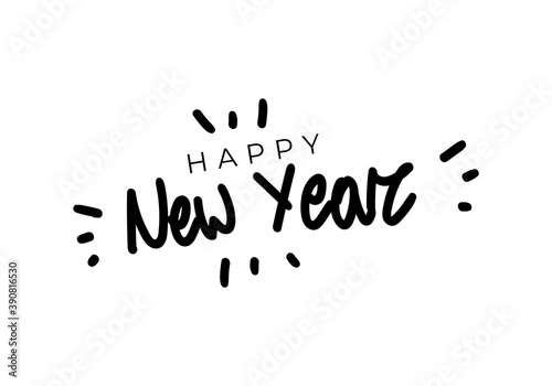 Happy New Year hand draw text, vector silhouette illsutartion
