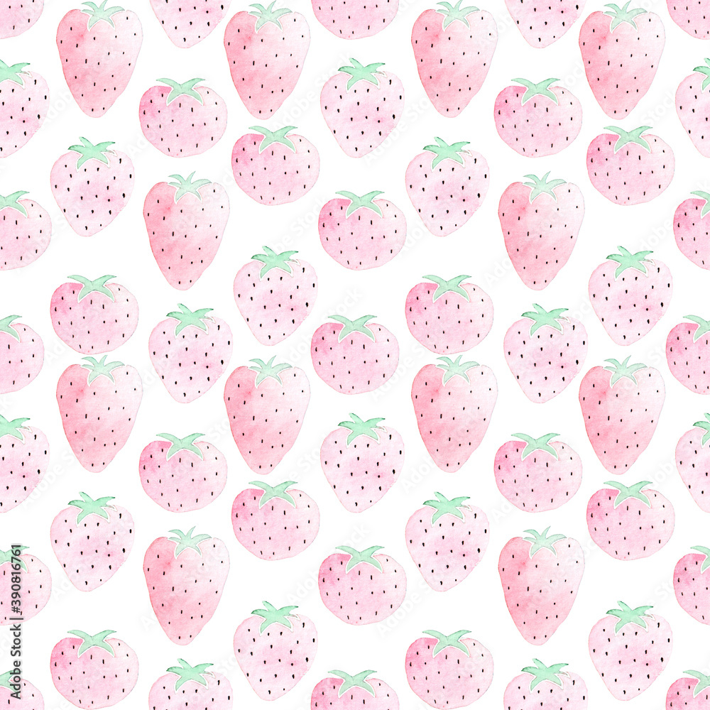 Seamless pattern with pink watercolor hand drawn strawberry. Valentines Day illustration for your design. Romantic love background. Seamless pattern with pink watercolor hand drawn strawberry. Valentines Day illustration for your design. Romantic love background.