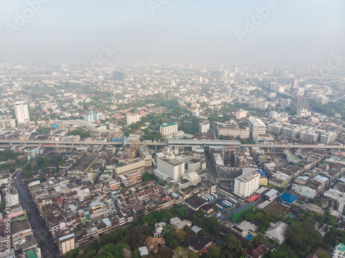 Aerial view city building with air pollution remains at hazardous levels PM 2.5 pollutants