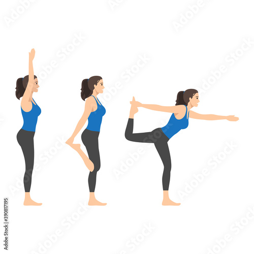 Woman doing ayurveda yoga poses in three different poses. Flat vector illustration isolated on white background. Healthy living