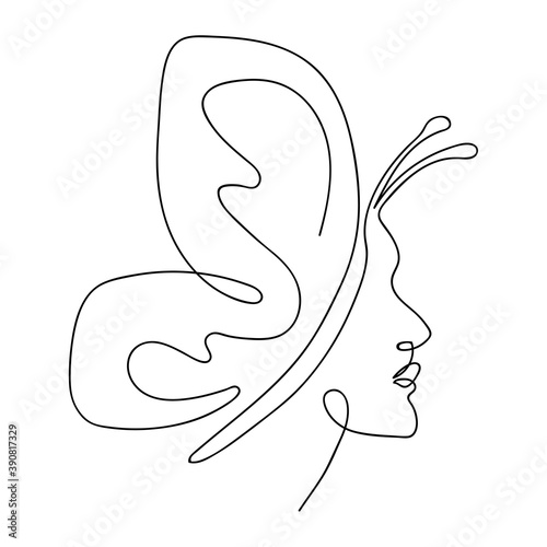 Continuous line, fashion concept, beauty minimalist design for t-shirt, vector illustration
